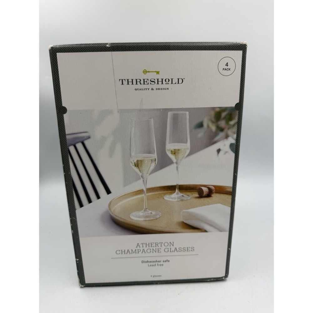Threshold Atherton Crystal Sparkling Wine Champagne Flutes Set of 4 NIB
